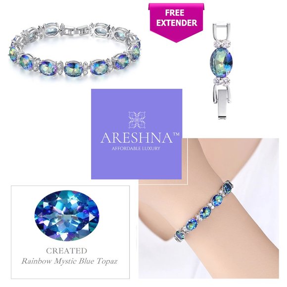 Oval Rainbow Mystic Blue Topaz Bracelet - Picture 4 of 9